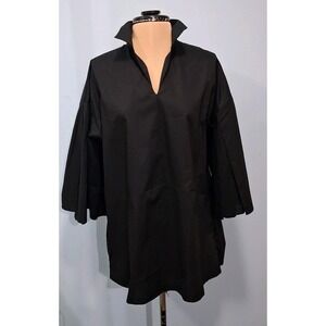 Harshman Maureen Tunic Top  Size‎ Small Pleated Pockets Flutter Sleeves Black